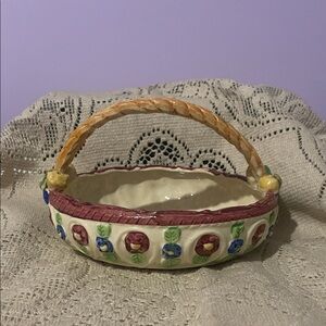 Floral Ceramic Basket with Handle Japanese pottery